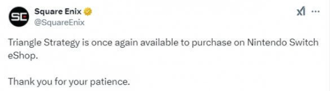 《三角战略》重返任天堂eShop，Square Enix宣布游戏重新上架